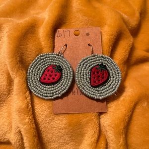 Blue beaded strawberry earrings